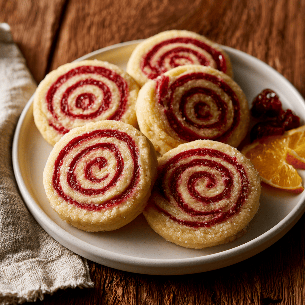 Serving suggestion for Cranberry-Orange Pinwheel Cookies — Cranberry-Orange Pinwheel Cookies