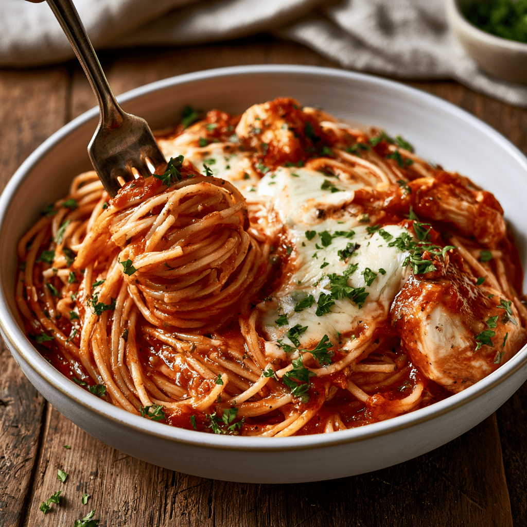 Easy Chicken Spaghetti Serving suggestion for Easy Chicken Spaghetti โ easy chicken spaghetti