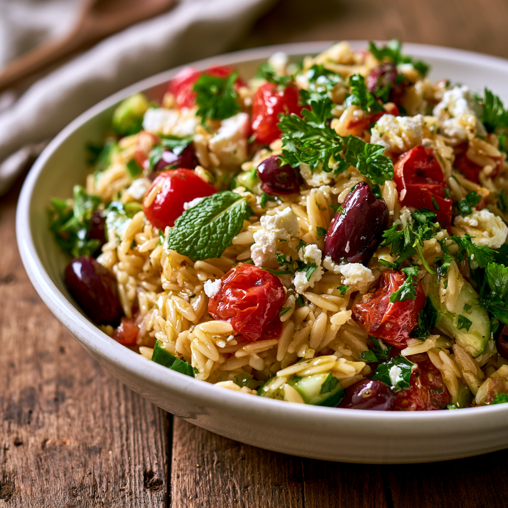 Greek Orzo Pasta Salad Serving suggestion for Greek Orzo Pasta Salad โ Greek Orzo Pasta Salad