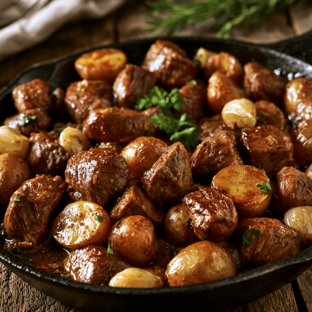Serving suggestion for Skillet Garlic Steak and Potatoes — Skillet Garlic Steak and Potatoes