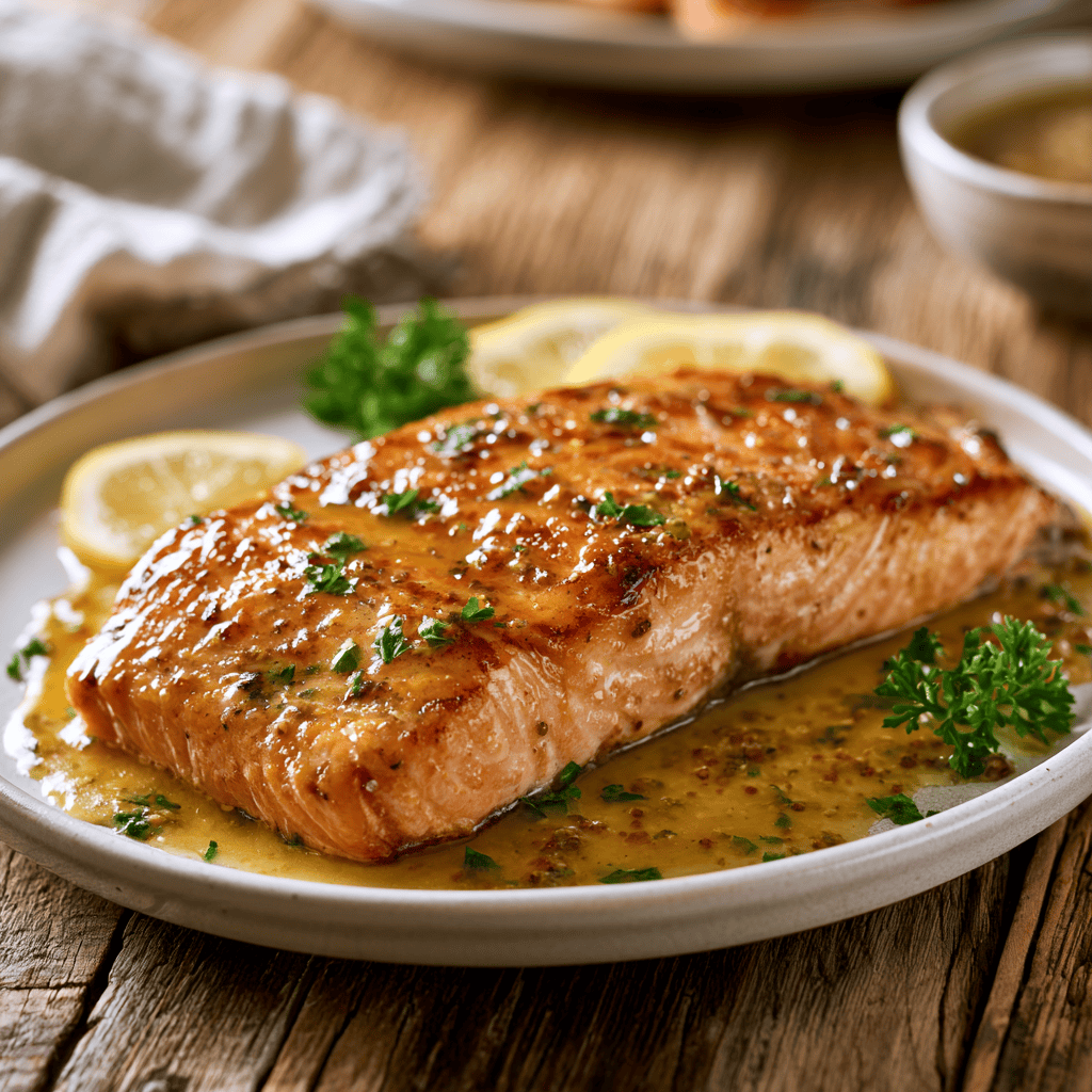 Baked Dijon Salmon Serving suggestion for Baked Dijon Salmon โ Baked Dijon Salmon
