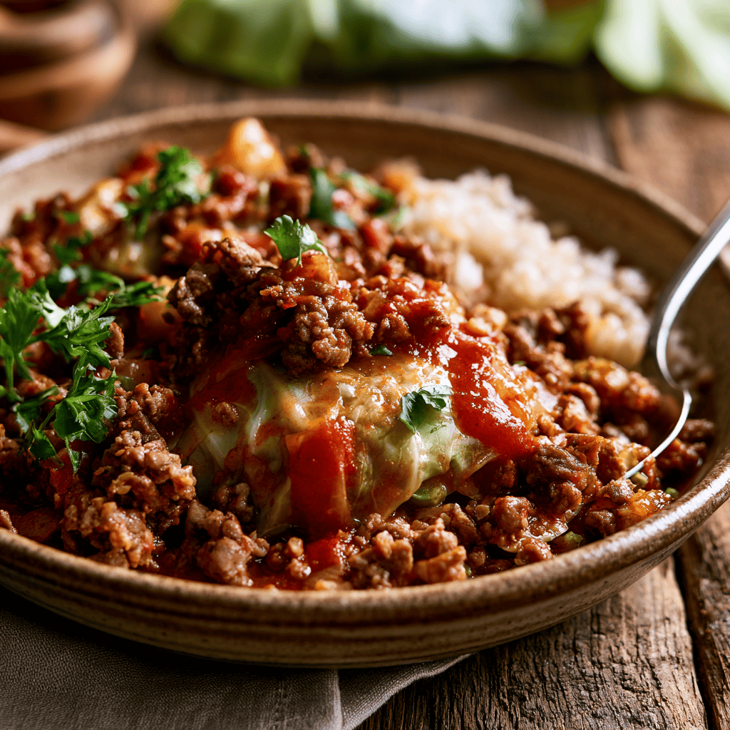 Serving suggestion for Best Unstuffed Cabbage Rolls — unstuffed cabbage rolls