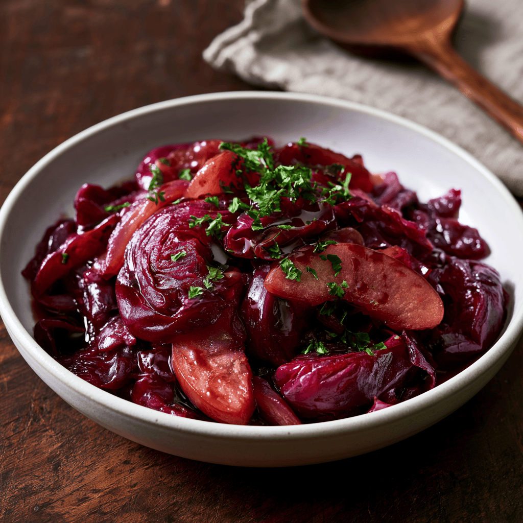Serving suggestion for Braised Red Cabbage with Balsamic — Braised Red Cabbage with Balsamic