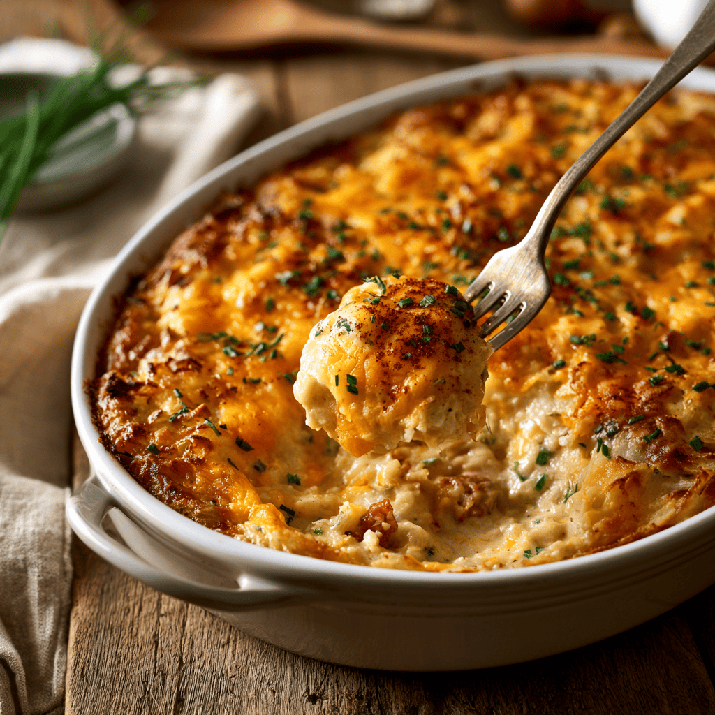 Cheesy Hash Brown & Turkey Bacon Casserole Serving suggestion for Cheesy Hash Brown & Turkey Bacon Casserole โ hash brown casserole