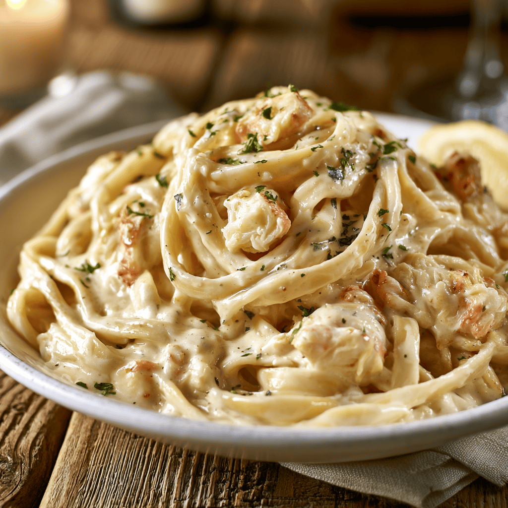 Serving suggestion for Copycat Red Lobster Crab Alfredo — Copycat Red Lobster Crab Alfredo