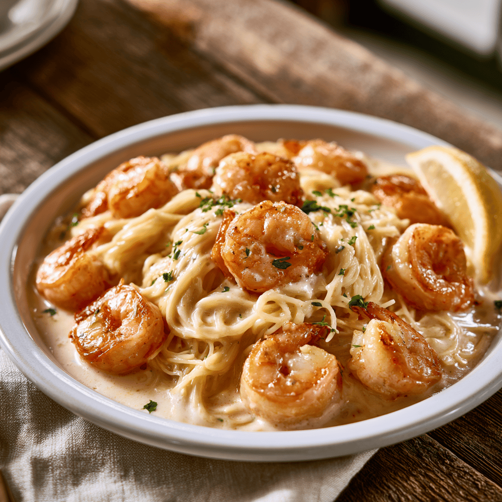 Serving suggestion for Creamy Angel Hair Pasta with Shrimp — Creamy Angel Hair Pasta with Shrimp