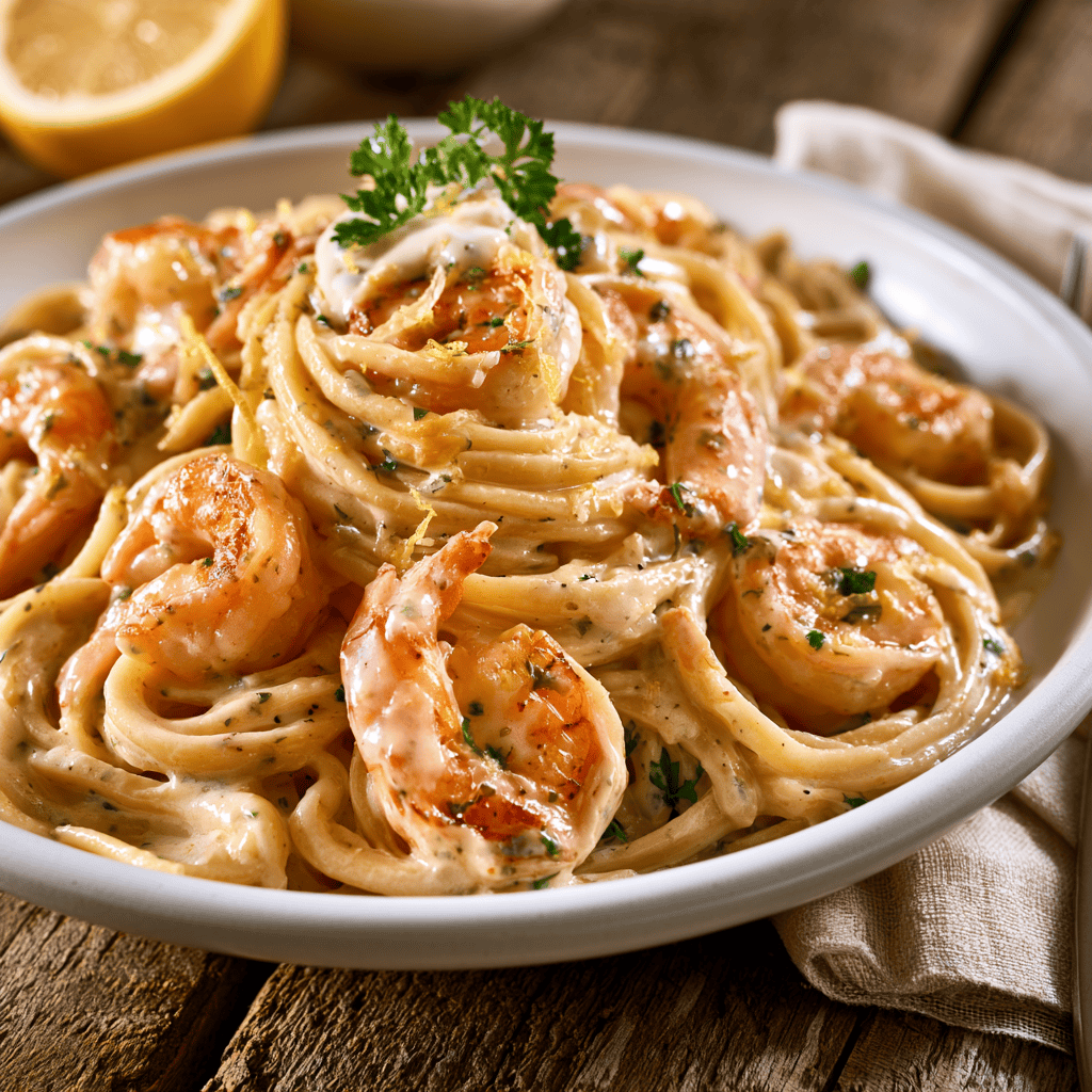 Serving suggestion for Creamy Lemon Shrimp Pasta — Creamy Lemon Shrimp Pasta