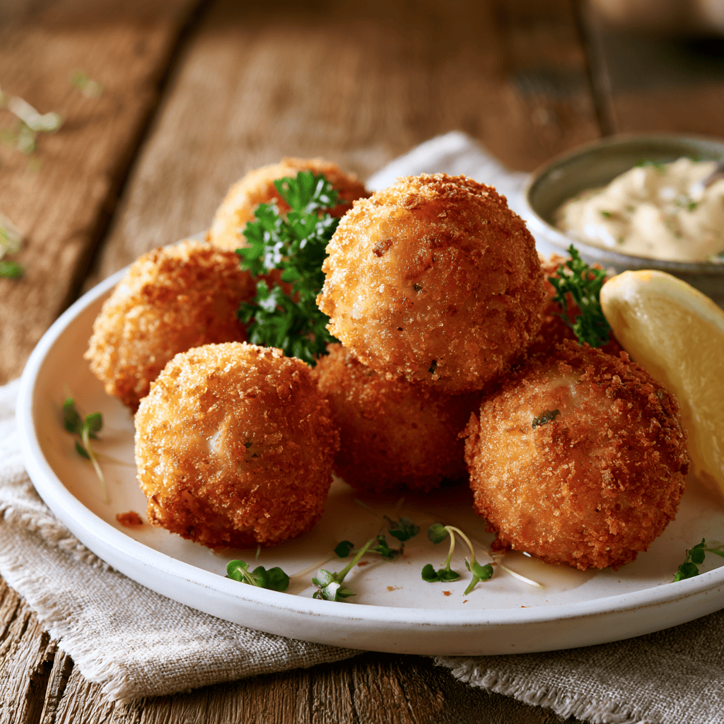Serving suggestion for Crispy Crab Balls — crispy crab balls