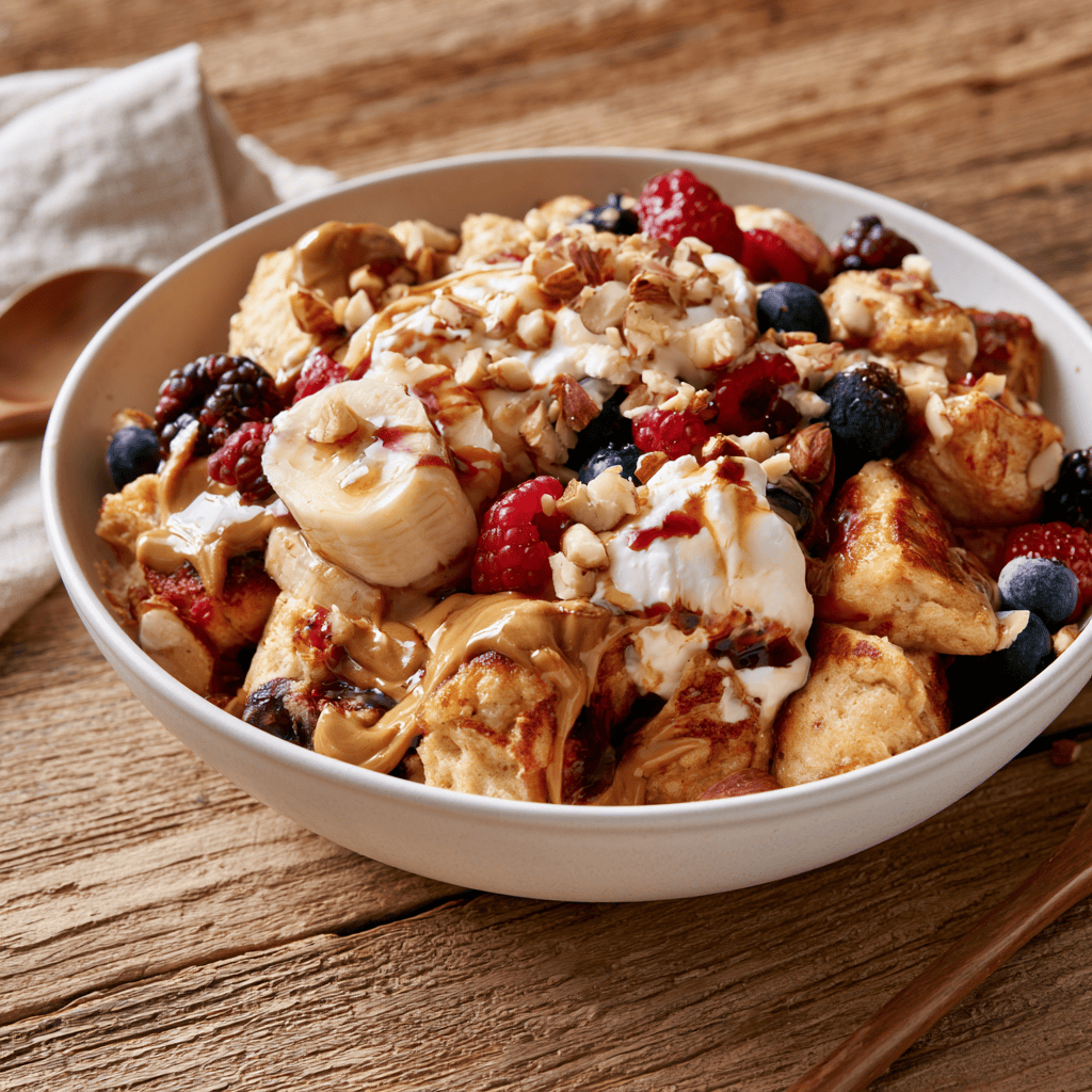 Serving suggestion for High-Protein Fluffy Pancake Bowl Tutorial — high-protein pancake bowl