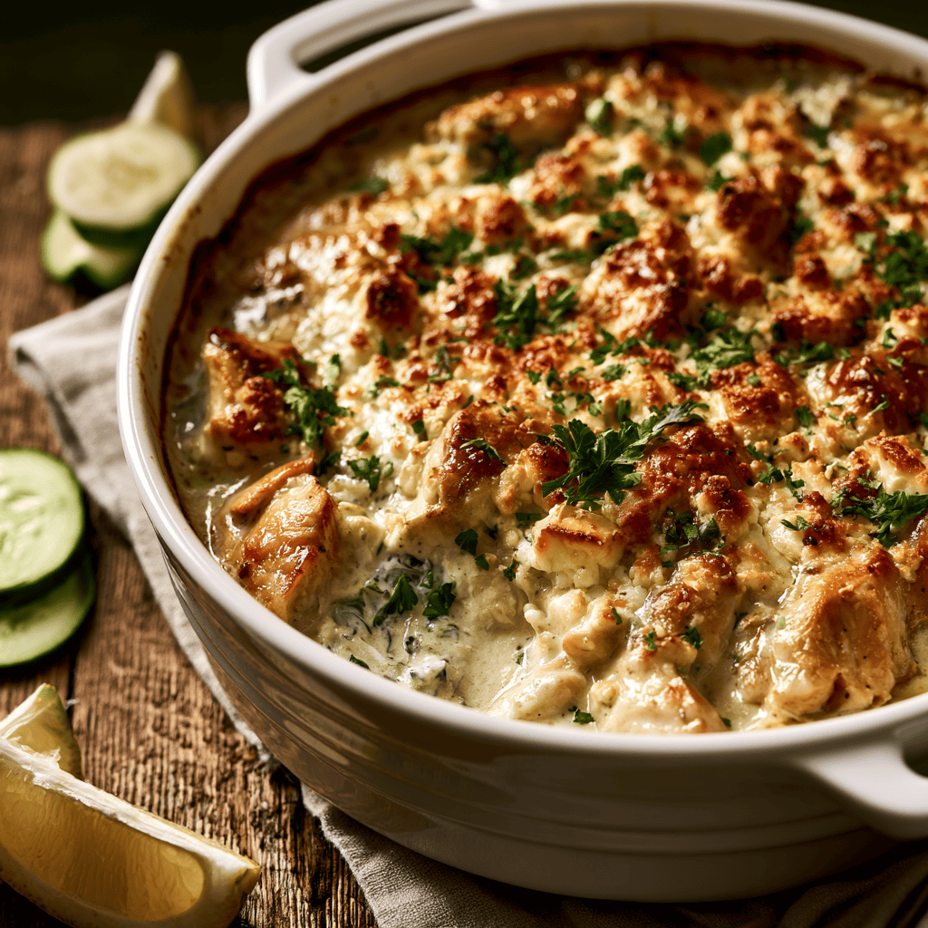 Serving suggestion for Low-Carb Dump-and-Bake Chicken Tzatziki Casserole — Low-Carb Chicken Tzatziki Casserole