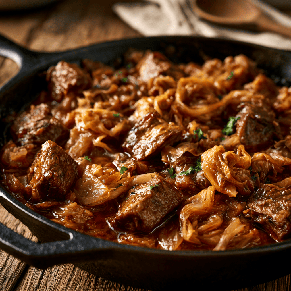 Old Fashioned Cabbage and Beef Skillet Serving suggestion for Old Fashioned Cabbage and Beef Skillet โ cabbage and beef skillet