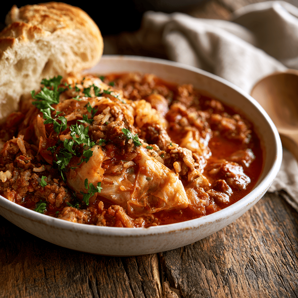 Serving suggestion for Slow Cooker Unstuffed Cabbage Rolls — slow cooker unstuffed cabbage rolls