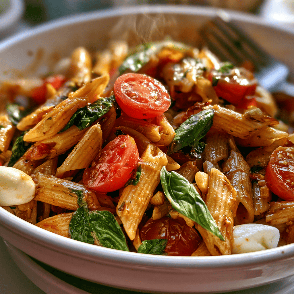 10-Minute Caprese Pasta Skillet Serving suggestion for 10-Minute Caprese Pasta Skillet โ Caprese Pasta Skillet