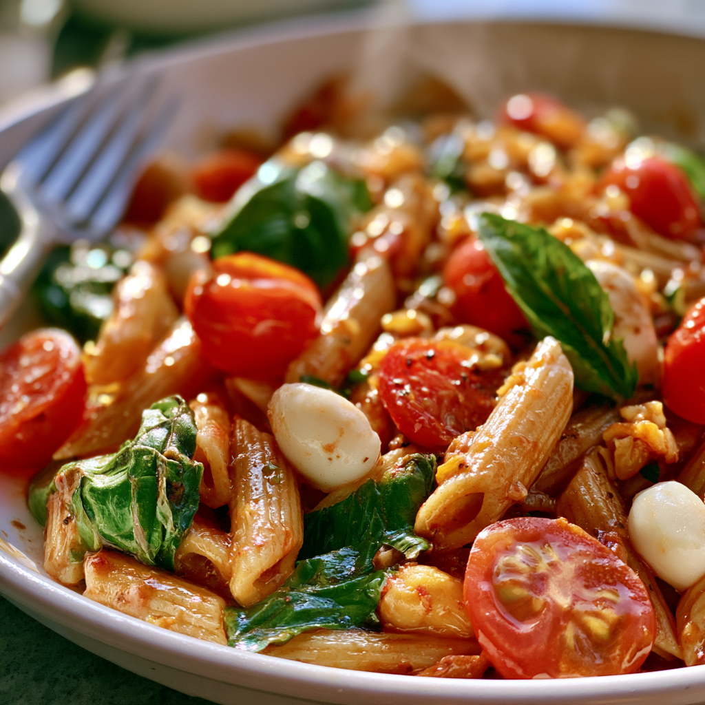 10-Minute Caprese Pasta Skillet — homemade Caprese Pasta Skillet recipe