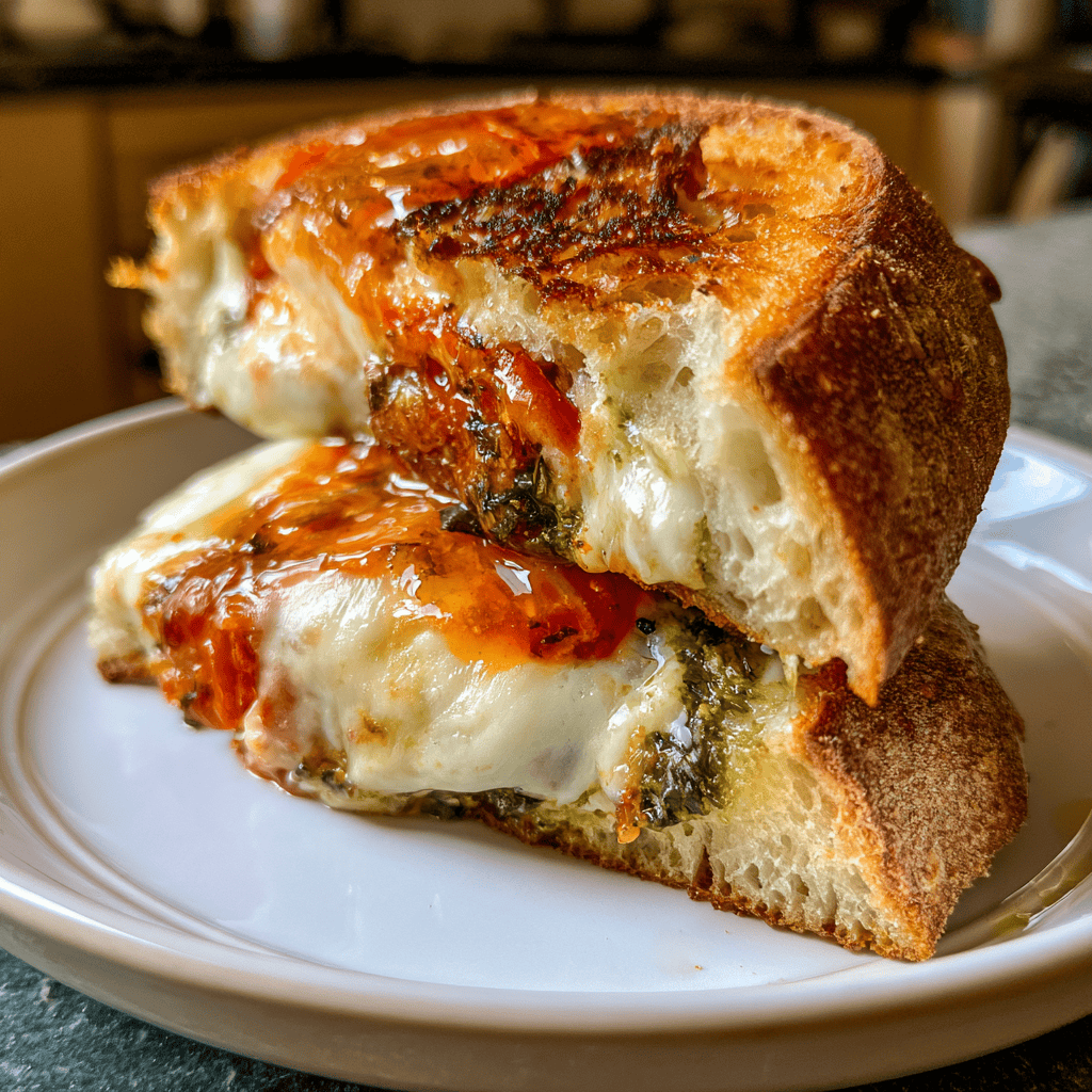 Serving suggestion for 10-Minute Caprese Sandwich Melts — Caprese Sandwich Melts