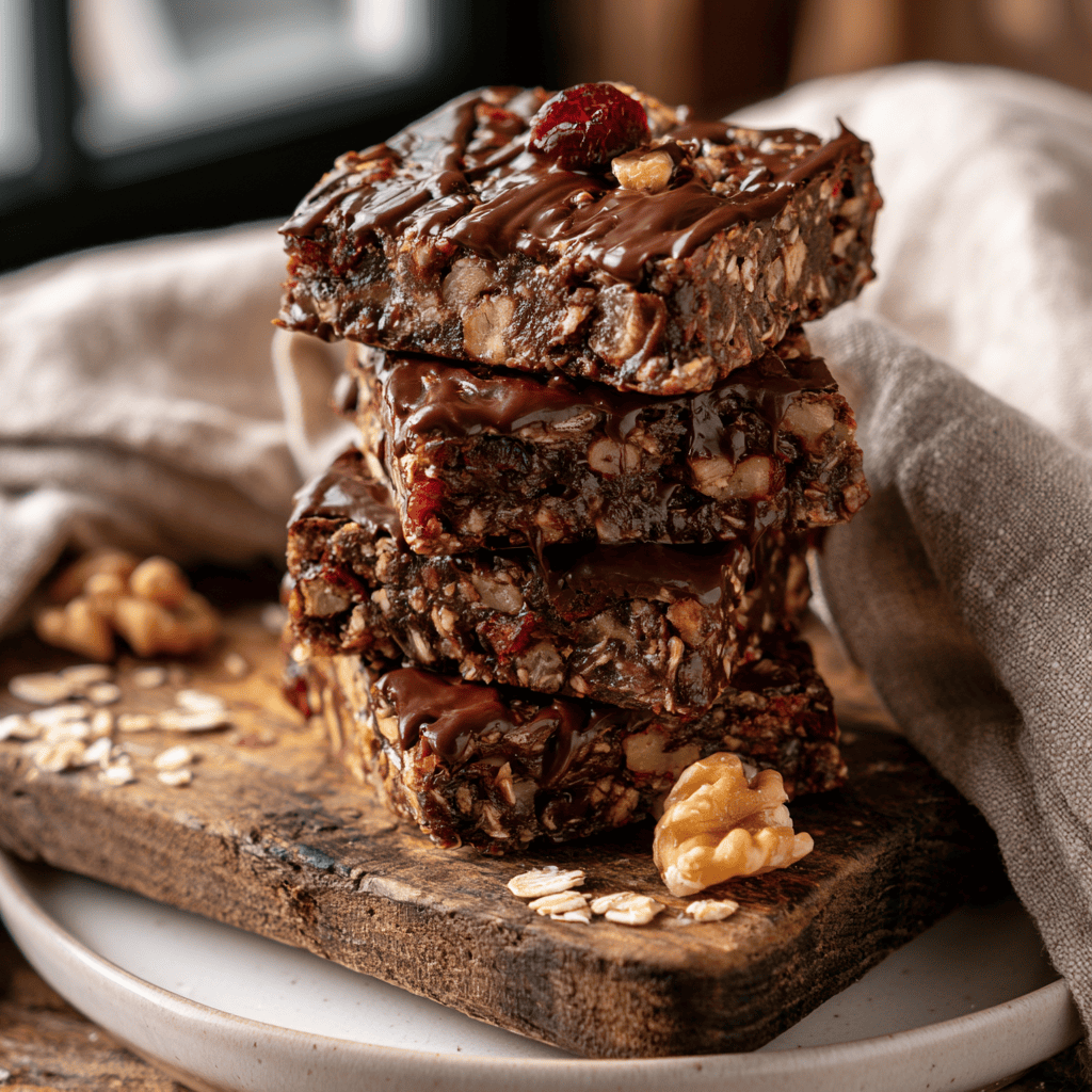 Serving suggestion for 15-Minute No-Bake Chocolate Oatmeal Bars — no-bake chocolate oatmeal bars