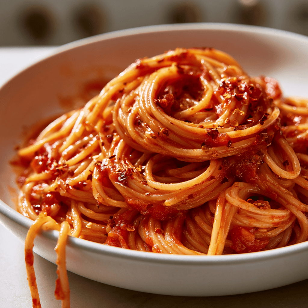 5-Ingredient Spicy Tomato Pasta Serving suggestion for 5-Ingredient Spicy Tomato Pasta β spicy tomato pasta