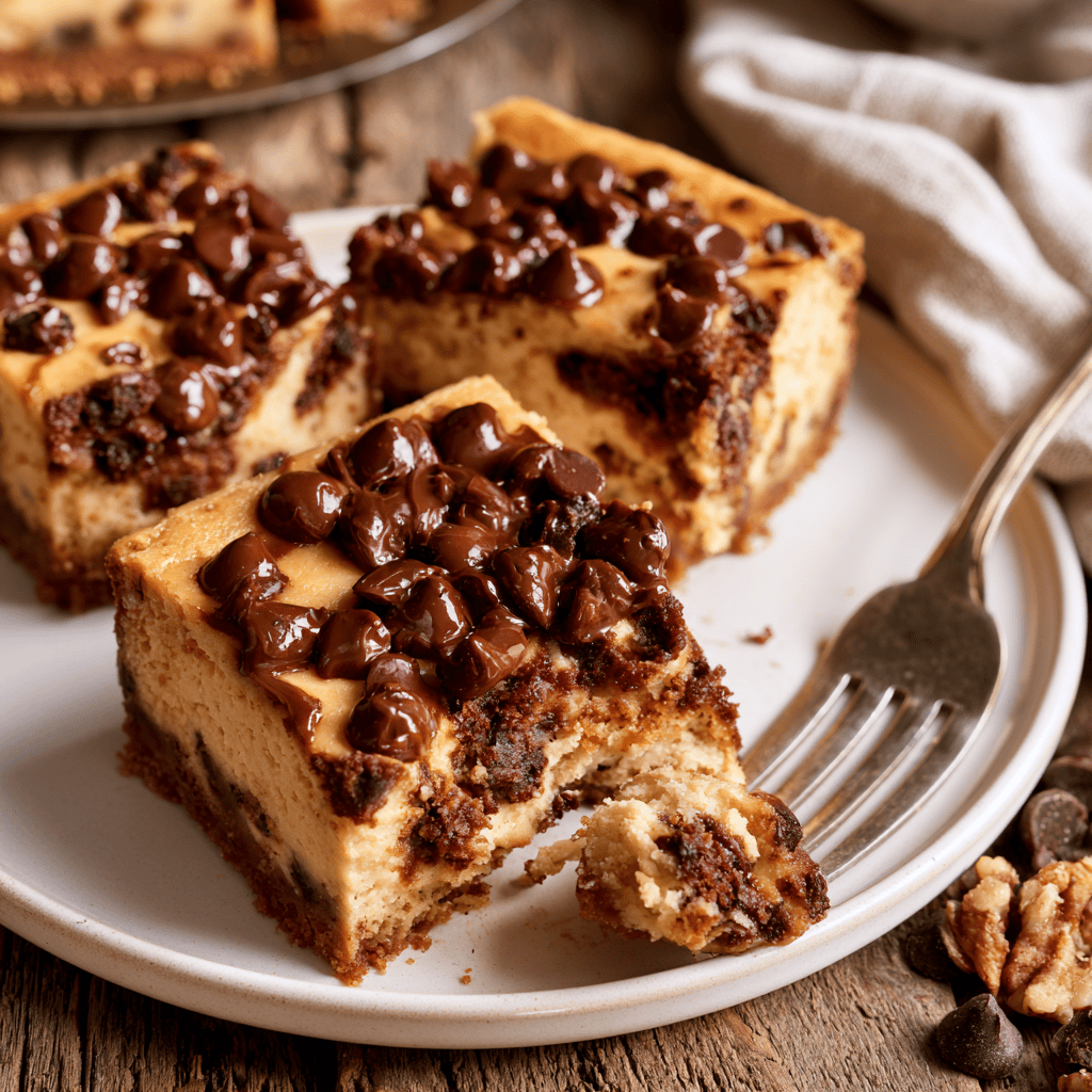 Brown Butter Chocolate Chip Cheesecake Bars Serving suggestion for Brown Butter Chocolate Chip Cheesecake Bars โ Brown Butter Chocolate Chip Cheesecake Bars