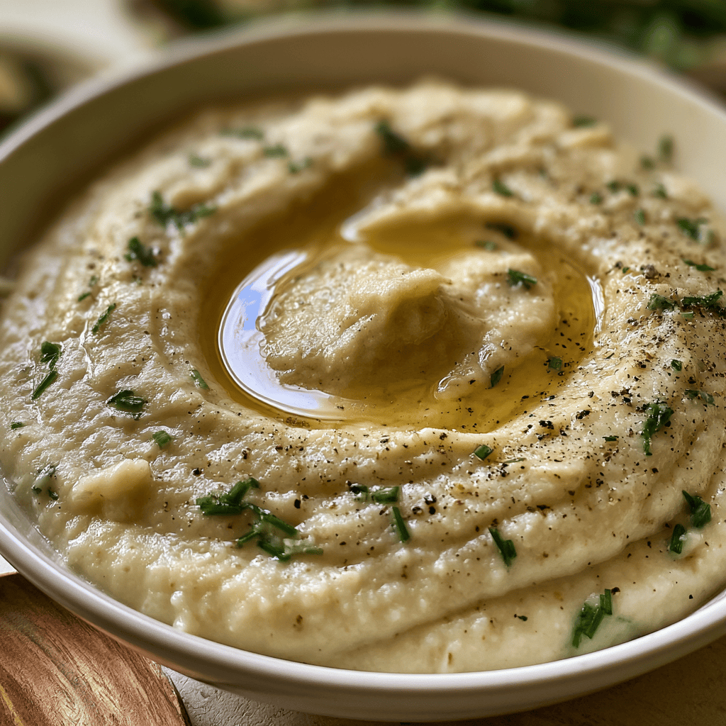 Cauliflower Mash with Garlic Butter — homemade cauliflower mash with garlic butter recipe