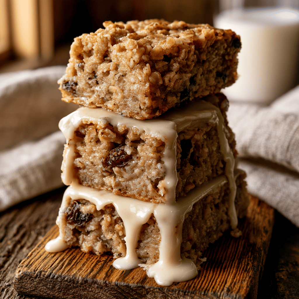 Chewy Iced Oatmeal Cookie Bars with Vanilla Glaze Serving suggestion for Chewy Iced Oatmeal Cookie Bars with Vanilla Glaze β oatmeal cookie bars