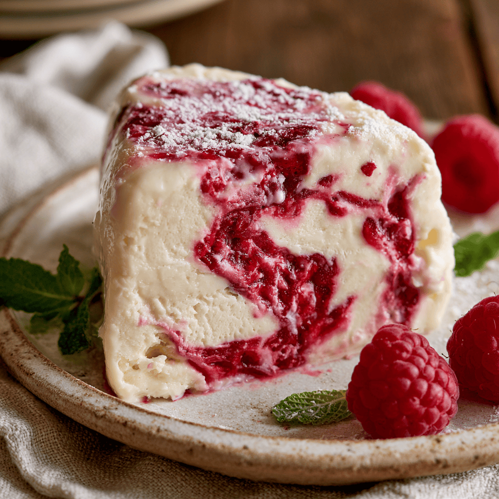 Creamy Raspberry White Chocolate Semifreddo — homemade raspberry white chocolate semifreddo recipe