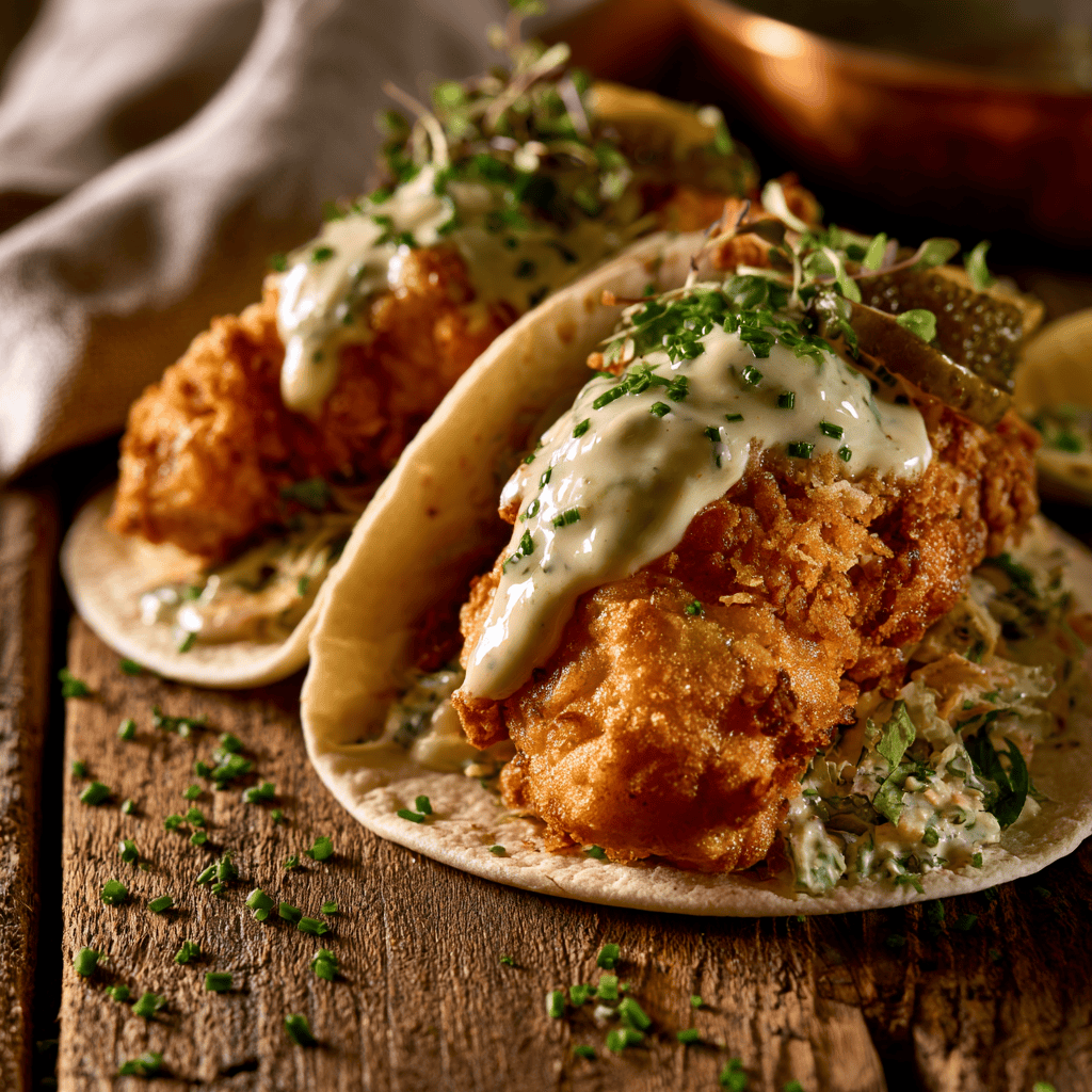 Crispy Dill Pickle Ranch Smash Chicken Tacos Serving suggestion for Crispy Dill Pickle Ranch Smash Chicken Tacos โ dill pickle ranch chicken tacos