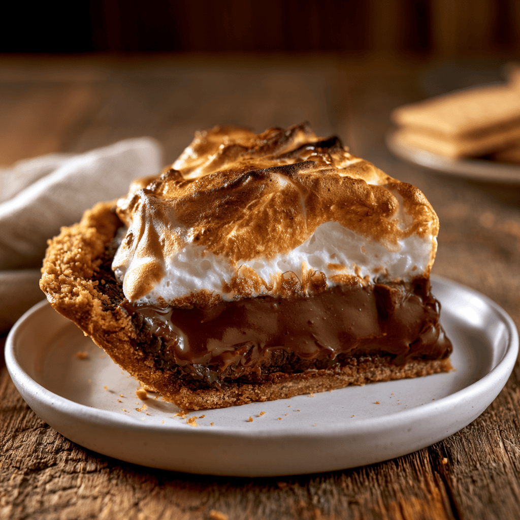 Decadent S'mores Pie with Graham Cracker Crust Serving suggestion for Decadent S'mores Pie with Graham Cracker Crust โ s'mores pie