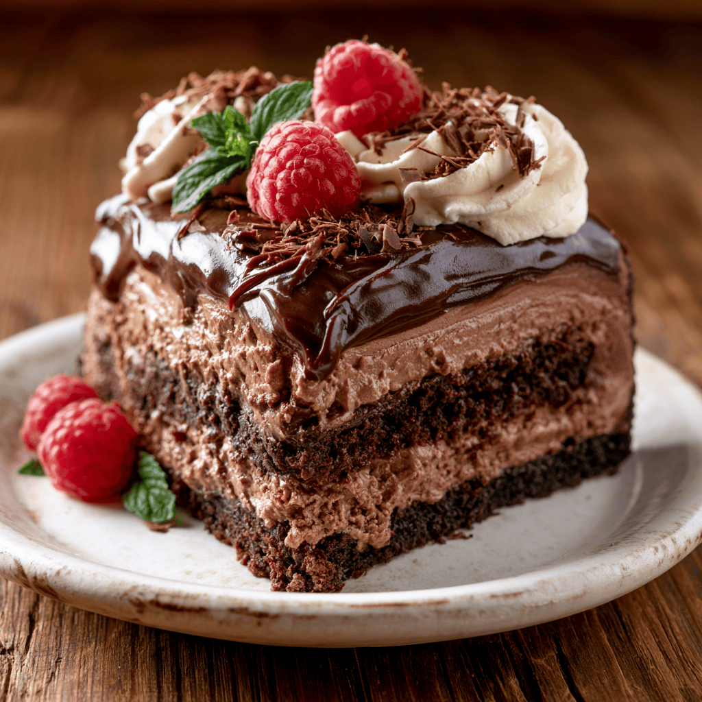 Decadent Triple Chocolate Mousse Cake — homemade Triple Chocolate Mousse Cake recipe