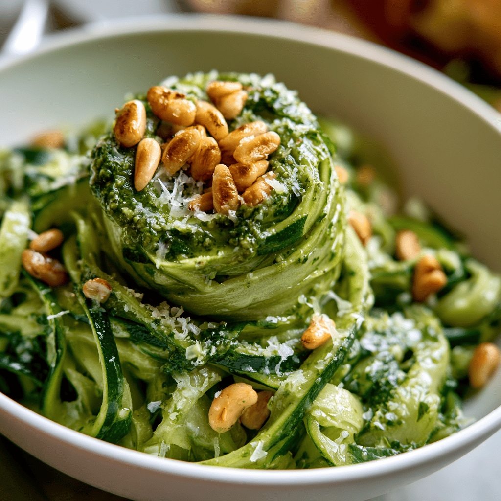 Easy Pesto Zucchini Noodles — homemade pesto zucchini noodles recipe