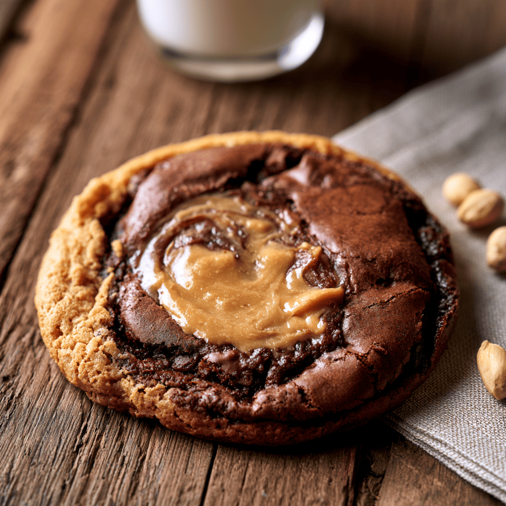 Serving suggestion for Fudgy Peanut Butter Brownie Swirl Cookies — Peanut Butter Brownie Swirl Cookies