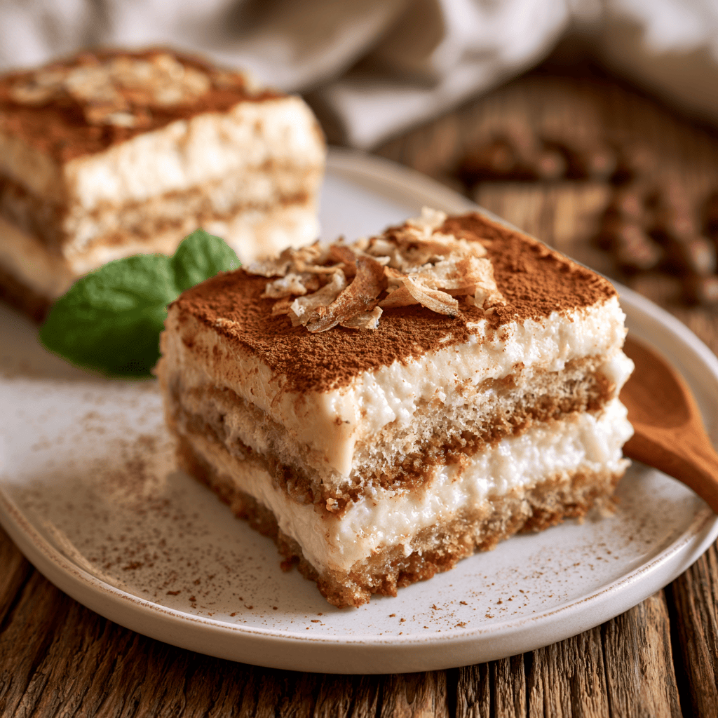 Serving suggestion for Heavenly Coconut Tiramisu Dessert Bites — Coconut Tiramisu Dessert Bites