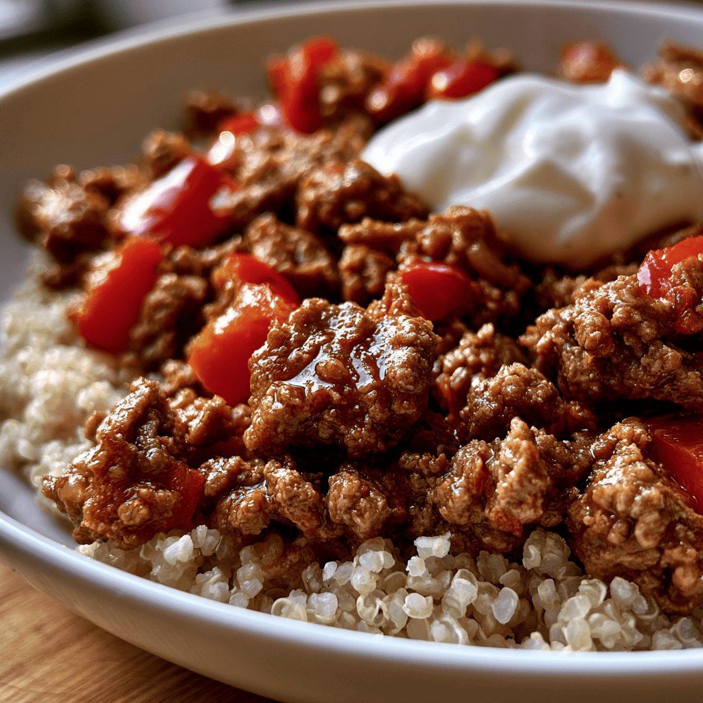 High-Protein Beef and Quinoa Bowl — homemade high-protein beef and quinoa bowl recipe