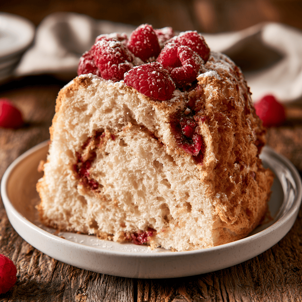 Light & Fruity Raspberry Angel Food Cake Serving suggestion for Light & Fruity Raspberry Angel Food Cake โ raspberry angel food cake