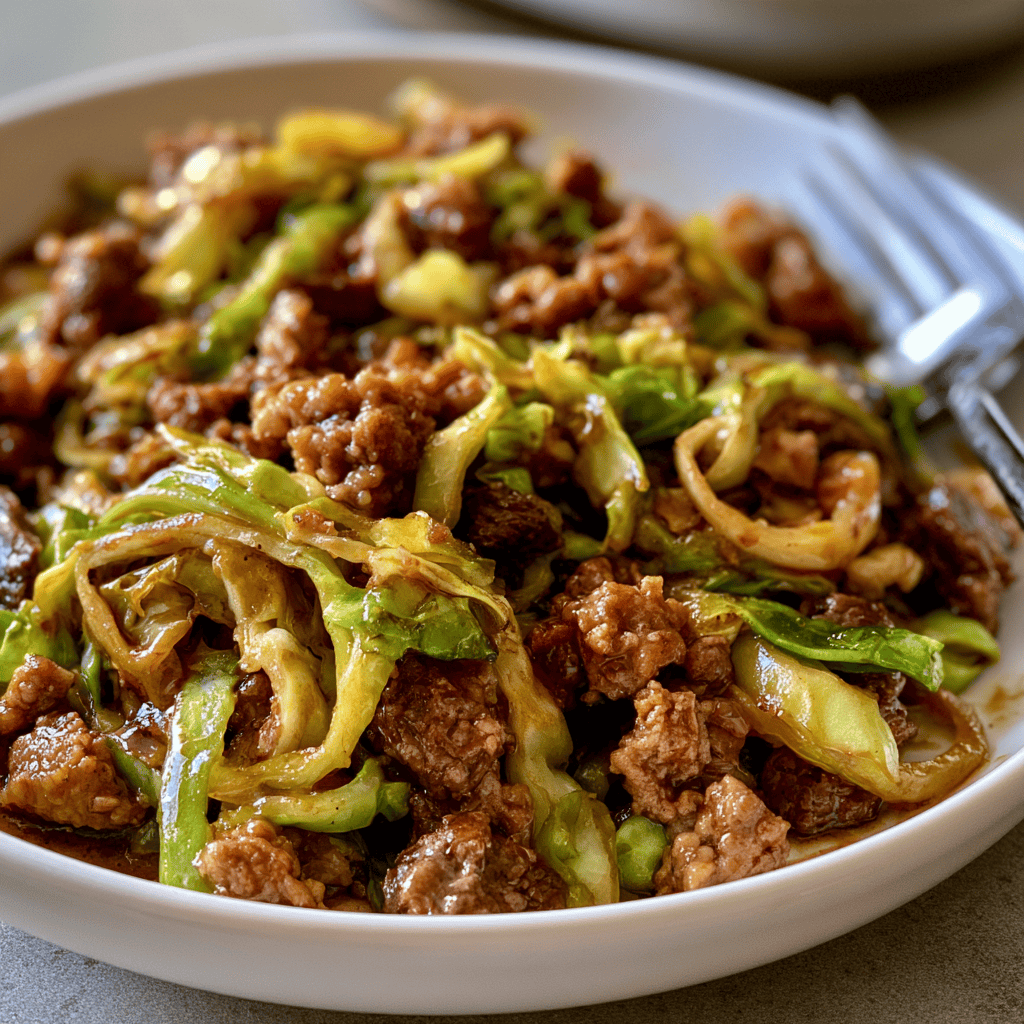 Serving suggestion for Low-Carb Beef and Cabbage Stir-Fry — low-carb beef and cabbage stir-fry