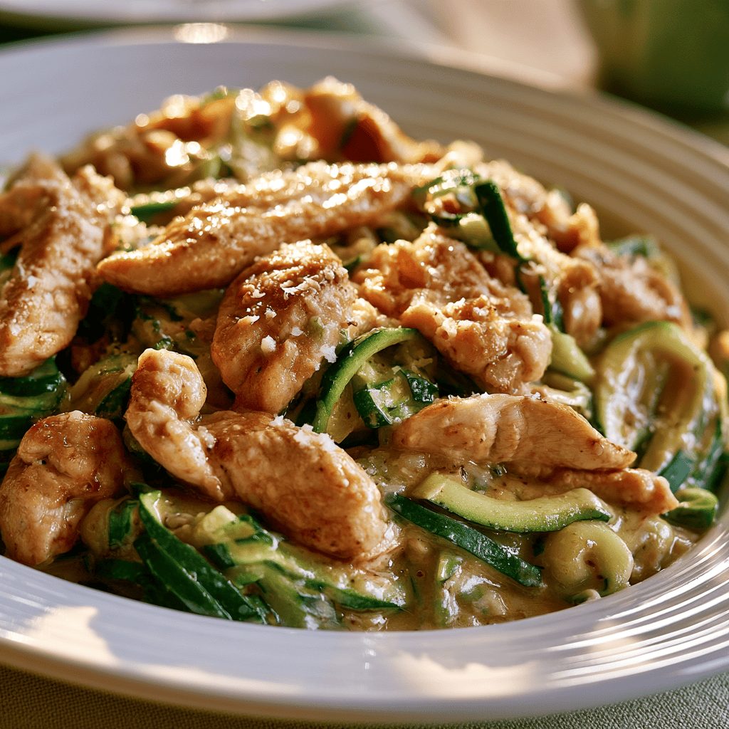 Low-Carb Chicken Alfredo with Zoodles — homemade Low-Carb Chicken Alfredo recipe