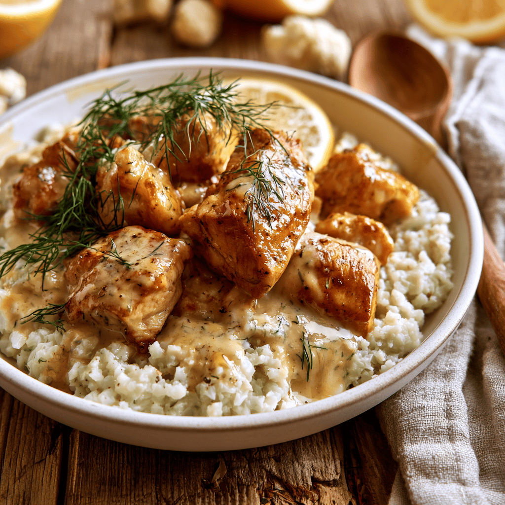 Serving suggestion for Low-Carb Lemon Dill Chicken Bowls — Low-Carb Lemon Dill Chicken Bowls