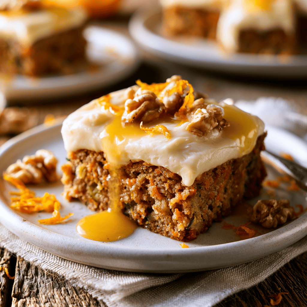 Moist Carrot Zucchini Bars with Citrus Frosting Serving suggestion for Moist Carrot Zucchini Bars with Citrus Frosting โ carrot zucchini bars
