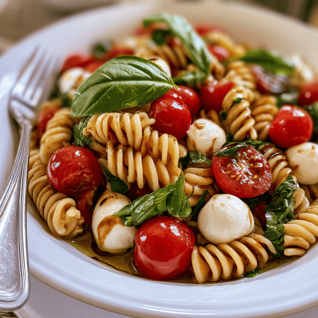 Quick Caprese Pasta Salad Serving suggestion for Quick Caprese Pasta Salad β Caprese pasta salad