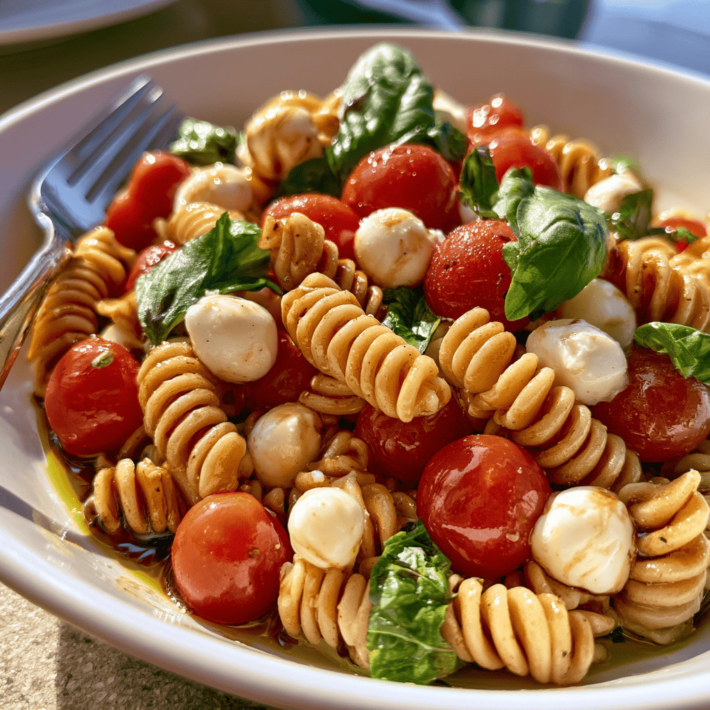 Quick Caprese Pasta Salad — homemade Caprese pasta salad recipe