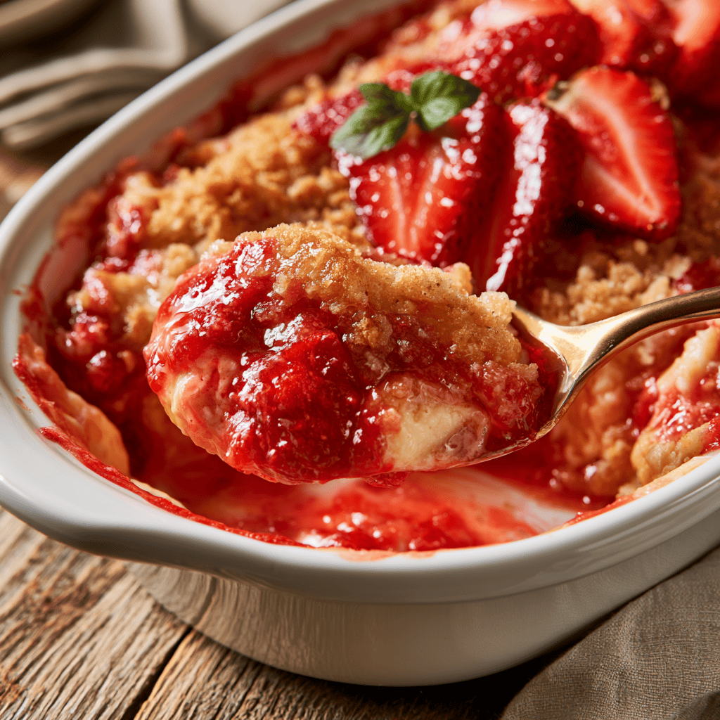 Quick Strawberry Cheesecake Dump Cake Serving suggestion for Quick Strawberry Cheesecake Dump Cake β Strawberry Cheesecake Dump Cake