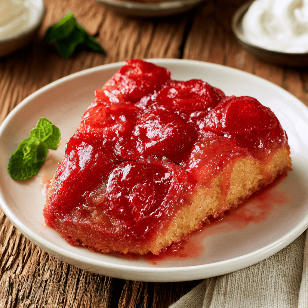 Serving suggestion for Simple Strawberry Upside Down Cake — Strawberry Upside Down Cake