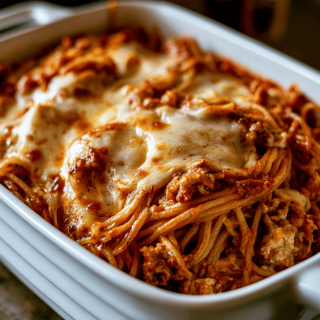 Skinny Baked Spaghetti Serving suggestion for Skinny Baked Spaghetti โ Skinny Baked Spaghetti