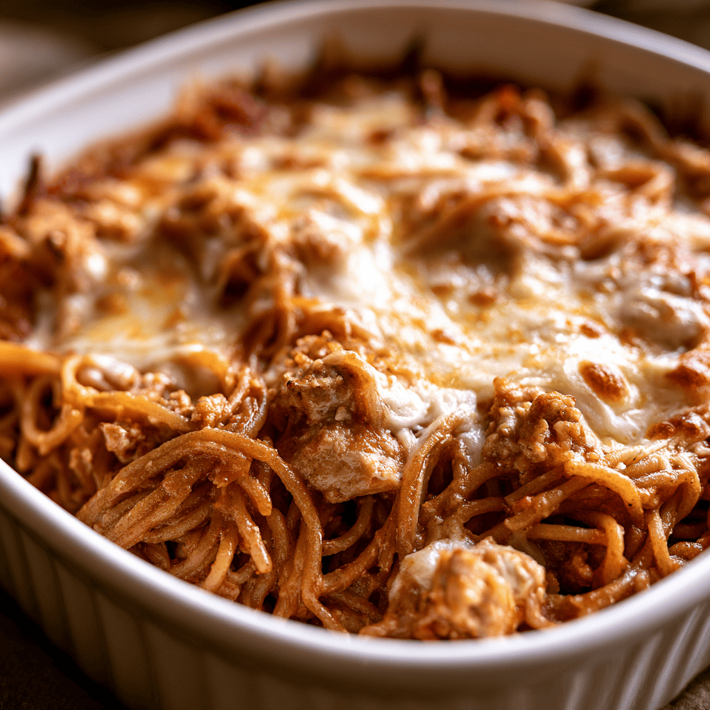 Skinny Baked Spaghetti — homemade Skinny Baked Spaghetti recipe