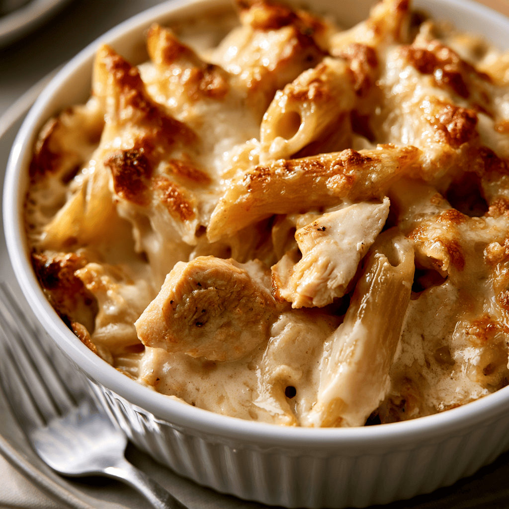 Skinny Chicken Alfredo Bake — homemade Skinny Chicken Alfredo Bake recipe