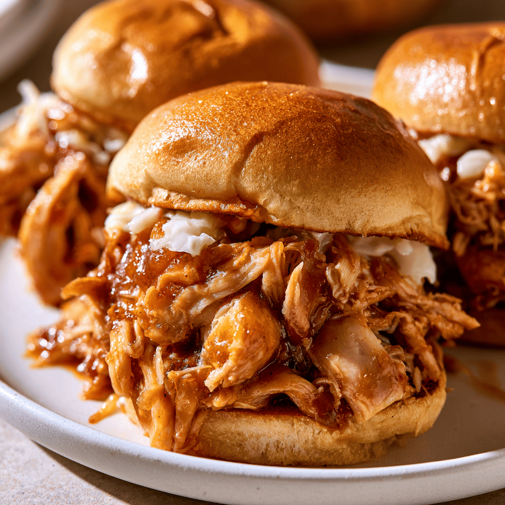 Speedy BBQ Pulled Chicken Sliders Serving suggestion for Speedy BBQ Pulled Chicken Sliders โ BBQ pulled chicken sliders