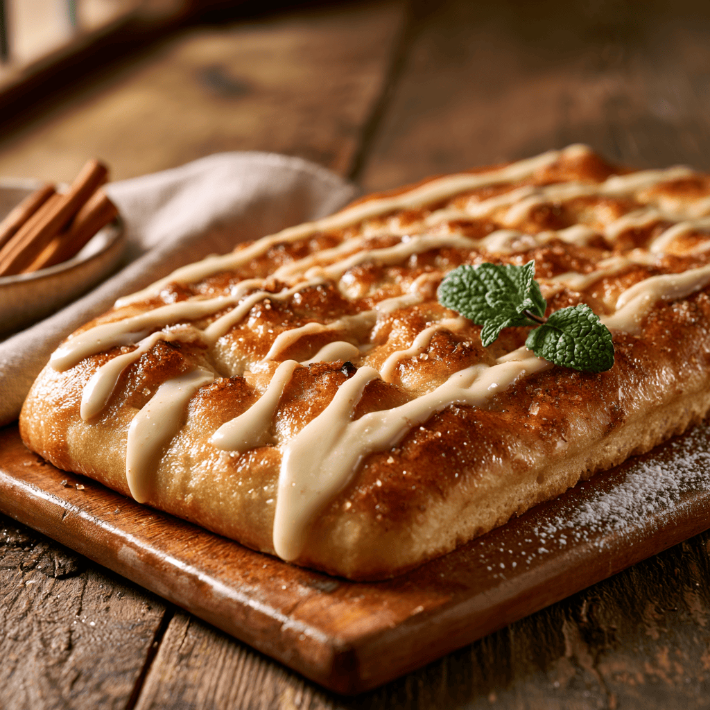 Sweet Cinnamon Focaccia Bread with Vanilla Icing Step-by-step preparation of Sweet Cinnamon Focaccia Bread with Vanilla Icing (sweet cinnamon focaccia bread)