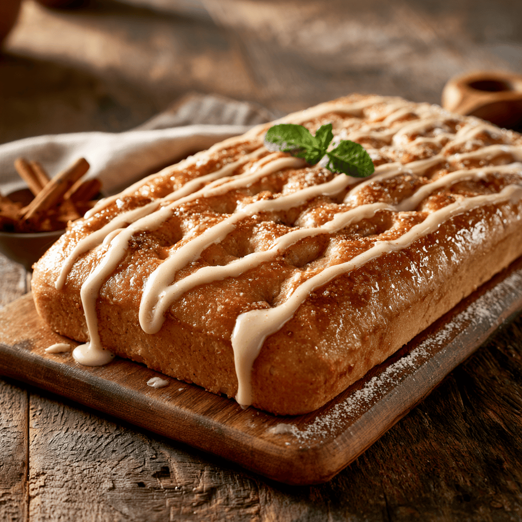 Sweet Cinnamon Focaccia Bread with Vanilla Icing — homemade sweet cinnamon focaccia bread recipe