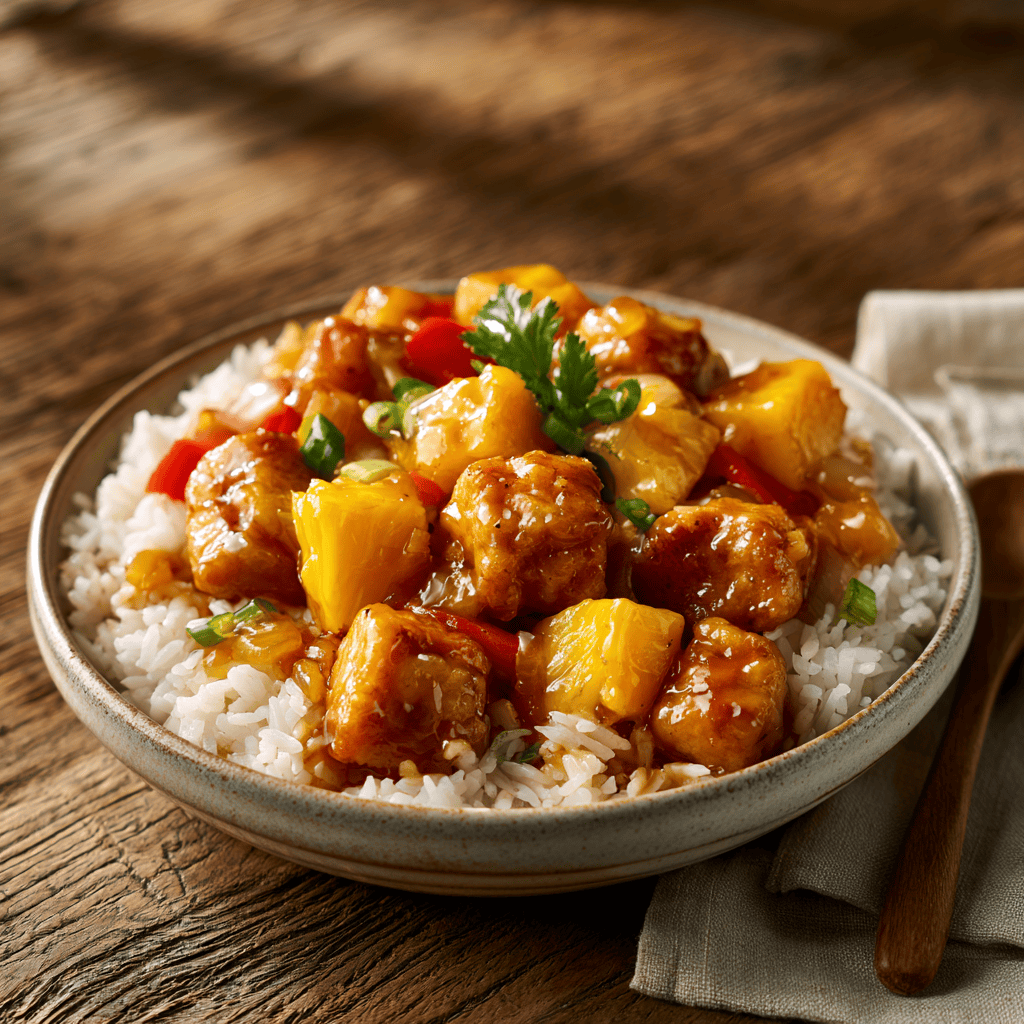 Step-by-step preparation of Sweet & Savory Pineapple Chicken and Rice Bowls (Pineapple Chicken and Rice Bowls)