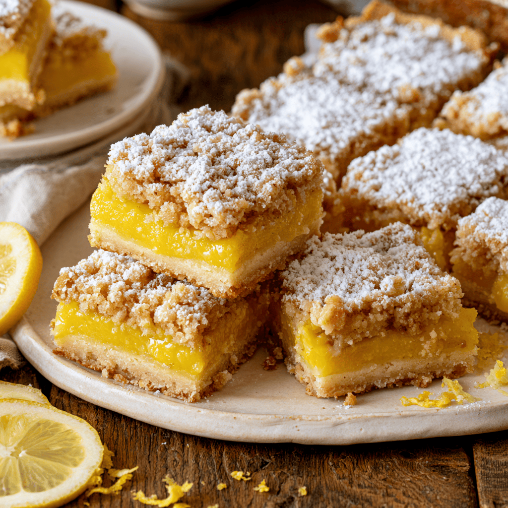 Tangy Lemon Crumb Bars with Buttery Crust Serving suggestion for Tangy Lemon Crumb Bars with Buttery Crust โ lemon crumb bars