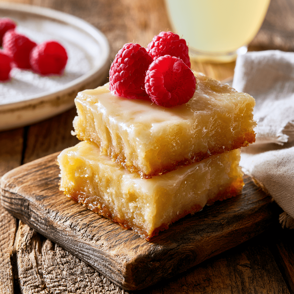 Serving suggestion for Tangy Raspberry Lemon Dessert Bars — raspberry lemon dessert bars